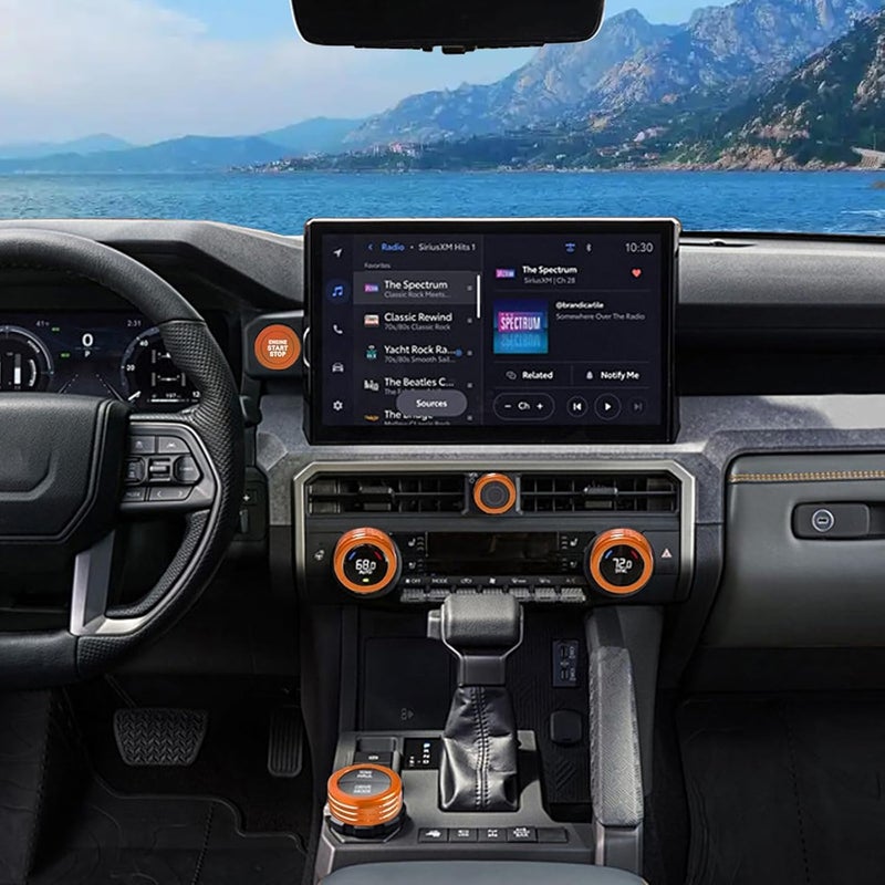 HDUFC For Toyota Tacoma 2024 2025/4Runner/4Runner Hybrid 2025 One Touch Start, Screen Center Console Button Knob Cover Ring Air Conditioner AC Switch Audio Aluminum Alloy Parts 6pcs (14-inch screen, orange) - Image 5